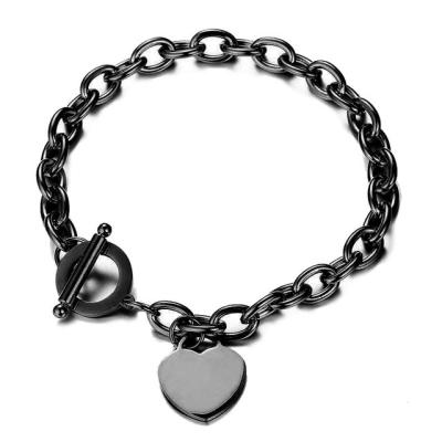 China TRENDY Stainless Steel Heart Charms Bracelet Accessories For Women Girl OT Buckle Jewelry Valentine's Day Gift Toggle Female Bracelet for sale