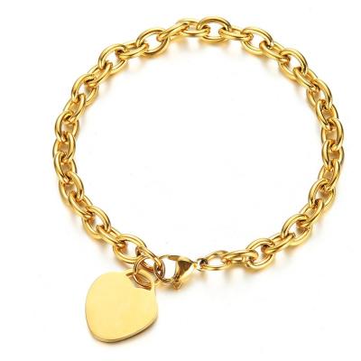 China TRENDY Stainless Steel Link Chain Heart Charms Bracelet Jewelry Accessories For Women Girl Jewelry Valentine's Day Gift Female Bracelet for sale