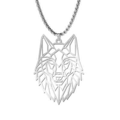 China TRENDY Wolf Animal Necklace Stainless Steel Forest Animals Men Necklace Hollow shape cut pendant jewelry gift for women for sale