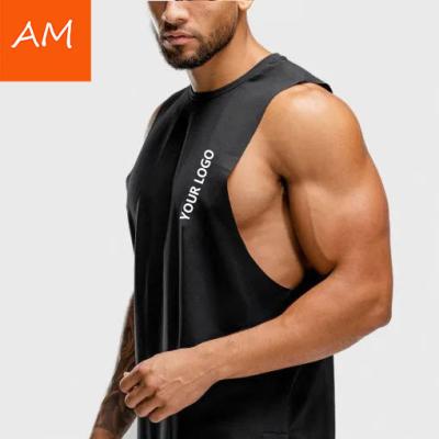 China Custom Cut Out Fitness Mens Gym Workout Muscle Cotton Breathable Bodybuilding Sleeveless Tank Top for sale