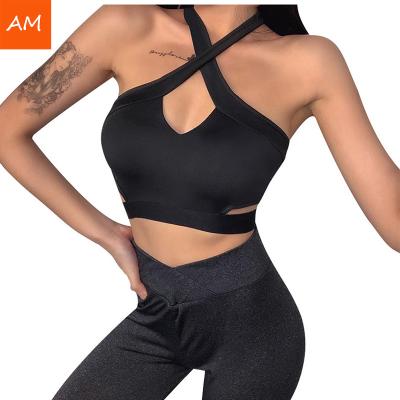 China Breathable Custom Yoga Running Halter Sports Bra Hollow Fitness Sports Bra Underwear For Women for sale