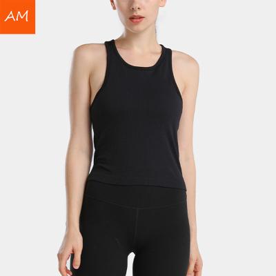 China Hot Sale QUICK DRY Workout Ribbing Sleeveless Racerback Tank Top With Bra Pad Vest For Women for sale