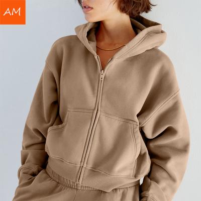 China Customization Anti-pilling Sports Front Zip Big Pocket Sports Oversized Thick Hoodie For Women for sale