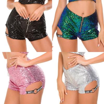 China Summer Breathable High Waist Women Mini Shorts Hot Pink Female Slim Sequin Shorts for sale