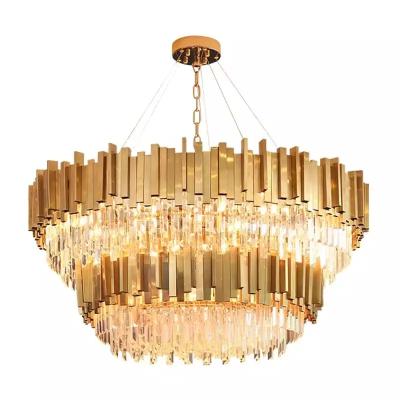 China Hot Sale Modern Indoor Luxury Pendant Light Lead Crystal Chandeliers Round Golden Chandelier Led for sale