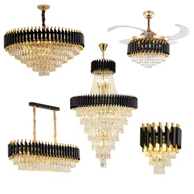 China Nordic modern crystal k9 series indoor luxury pendant chandelier 2023 hanging black gold LED lamp home light black for sale