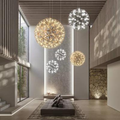 China Modern Simple Modern Attic Lobby Home Decor Lighting Stainless Steel 110-240V Spark Firework Ball Fixture LED Pendant Lamp Chandelier for sale