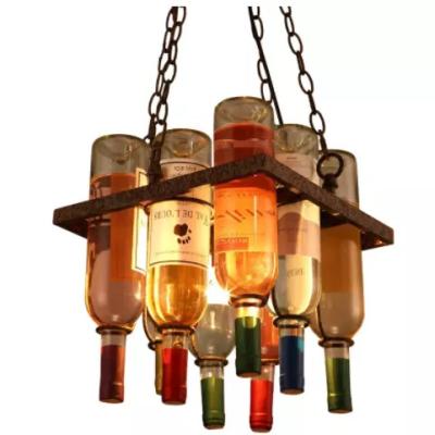 China Modern Vintage Rust Color Metal Wine Bottle Chandelier E27 LED Coffee Loft Iron Bar Droplight Shop Restaurant Decorative Pendant Lights for sale