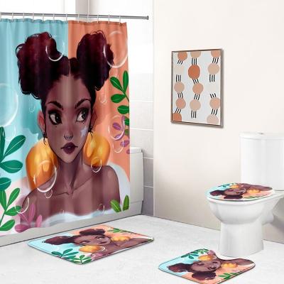 China Sustainable Luxury African American Black Women Shower Curtains Custom Designers Shower Curtains Set For Bathroom for sale