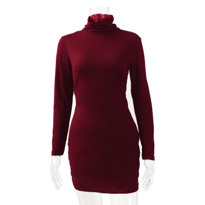 China Anti-wrinkle 2021 Winter Long Sleeve Turtleneck Sweater Dress Women's Casual Wear Medium Length Neck Swept for sale