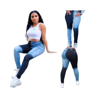 China Hot Sale Patchwork New Style Pants Solid Color Denim Tight Pencil Pants Women's Clothing for sale