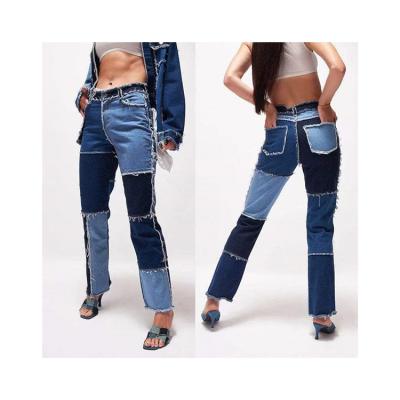 China High quality patchwork women's jeans women's patchwork polyester blend ladies factory clothing for sale