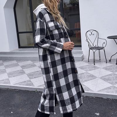 China 2021 Winter Women New Arrivals Turn-Down Collar Black And White Plaid Anti-Wrinkle Flocking Ditch Lady Overcoat Outdoor for sale