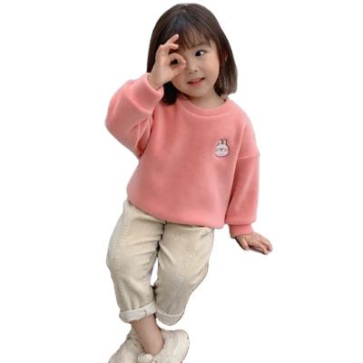 China Anti-wrinkle 2021 Winter Cartoon Rabbit O-neck Drop Shoulder Fleece Sweatshirt Toddler Girls Long for sale