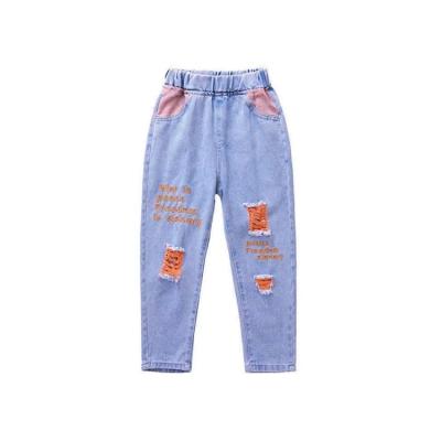 China Wholesale loose price ripped girls denim pants girls over the knee jeans kids clothing for sale