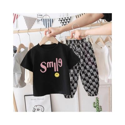 China New Design Fashion Little Girl Multicolor Cotton Breathable Elastic Waist Two Piece Set for sale