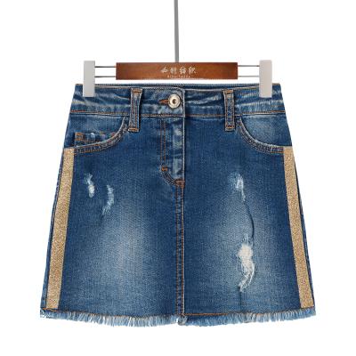 China Anti-wrinkle And Quick-drying Lace Denim Kids Girls Summer Breathable A-Line Skirt for sale