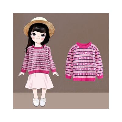 China New Products Regular Hot Kids Printed Striped Round Neck Sweater Kids Girls Neck Clothing for sale