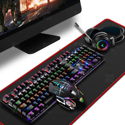 China W11C Anti-ghosting keyboard mouse combos with earphone and mouse pad 4 pieces set with RGB mechanical keyboard for sale