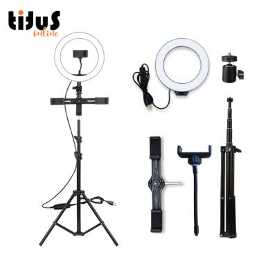 China F531C3 10inch 26cm Tripod PORTABLE LED Selfie Ring Light Dimmable Stand with Microphone Clamp 3 Mobiles LED Selfie Ring Light Phone Holder for sale