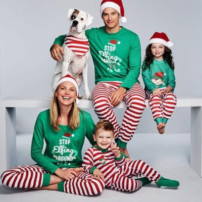 China 2021 QUICK DRY Christmas pajamas home sleepwear use Christmas green and Christmas pink striped pajamas for sale