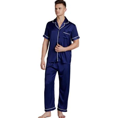 China Summer QUICK DRY Men's Satin Pajamas Short Sleeve Pants Fit Slim Men's Home Wear Plus Size for sale