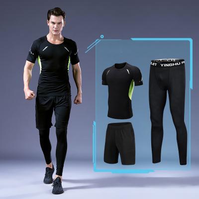 China 2021 Breathable Mens Tracksuits Sports Wear Mens Sports Shorts And Tops 3pc Fitness Set Workout Clothing for sale