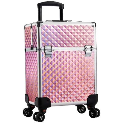 China Fashion Cosmetic Cases Aluminum Makeup Case And Bags Beauty Train Case With Wheels for sale