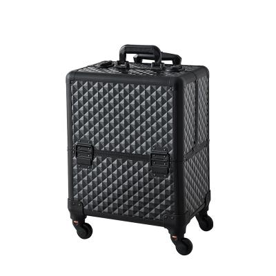 China ENGLAND STYLE unique design professional makeup trolley case undercarriage beauty case with wheels for sale