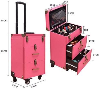 China Fashion Nail Technician Trolley Case Cosmetics Beauty Trolley Box Travel Makeup Case Storage Vanity Case for sale