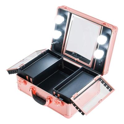 China Cosmetic Organizer Box Makeup Case from Madame Makeup Train Case with Lights and Mirror for sale