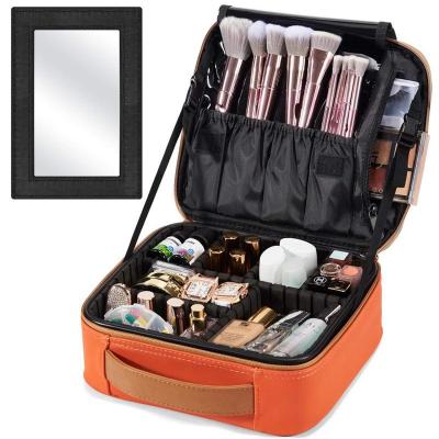 China Fashion Travel Case PU Leather Cosmetic Storage Bag With Adjustable Vanity Bag Divider Cosmetic Bag For Purse With Compartments for sale