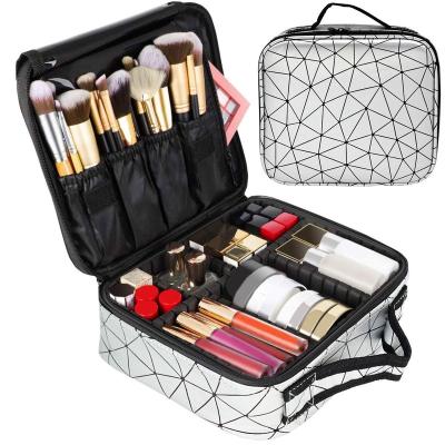 China Lightweight Portable Makeup Case Clear Bags Travel Cosmetic Bag Barrel Beauty Case with Adjustable Shoulder Strap and Dividers for sale