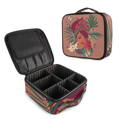 China Lightweight African American Woman Palm leaves Flowers Butterflies rPortable Makeup Case Clear Cosmetic Bag Vojuan Cosmetic Bag for Women for sale