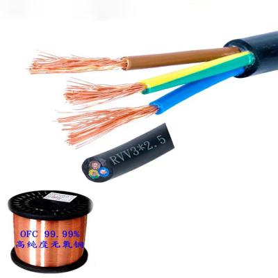 China Oxygen-free copper Three-core power cable  RVV3*2.5mm2 1.5 mm2 2.5 mm2 Multiple sizes available electric cable wire 2.5mm exterior for sale