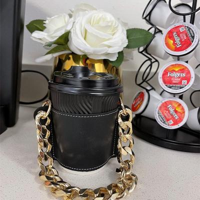 China Viable Anti-scalding Antifreeze Cover With Personalized Leather Chained Cup Cover Chain Cup Holder Portable Cup Holder for sale