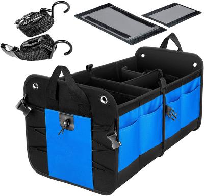 China For Car Folding Portable Trunk Organizer For Auto SUV Truck Car Trunk Organizer Storage 2 Compartments Storage Basket for sale