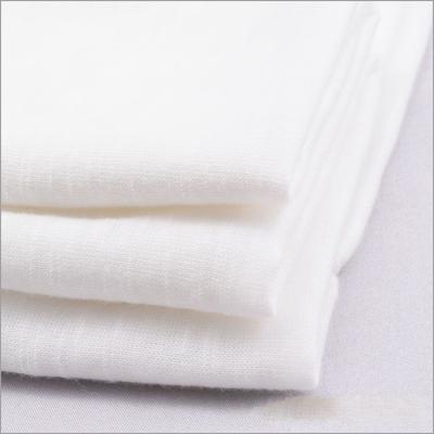 China Rusha Textile   100% Polyester 32s Ring Spun Slub Single Jersey White Dyed Shirting Fabrics for sale