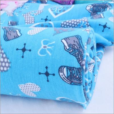 China Rusha Textile  Heart Printed Poly Spun Super Soft Knit Baby Jersey Fabric for sale