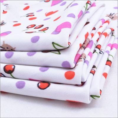 China Rusha Textile Polyester Spandex DTY Stretch Jersey Pink Cherry Print Fabric for sale