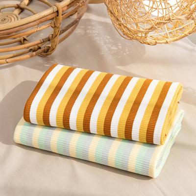 China Fashion Textile 32s Yarn Dyed Stretch 93% Cotton 7% Spandex Stripe Rib Knit Fabric for sale