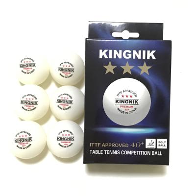 China Plastic ITTF Approved KINGNIK Premium 3 Star 40+ Table Poly Tennis Ball (Box With Hanging Hole) for sale