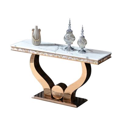 China Art Deco Stainless Steel Frame French Luxury Post Modern Marble Style Outdoor Console Table for sale