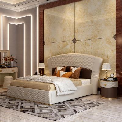 China Other Italy Style Luxury Queen Size Bed Bedroom Furniture High Quality Genuine Leather Back Set for sale