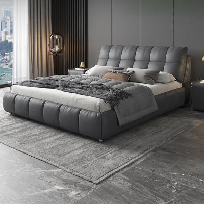 China Other Leather Bed Lightweight Style Luxury Gray Soft Back Bedroom Furniture Solid Wood Wedding Bed for sale