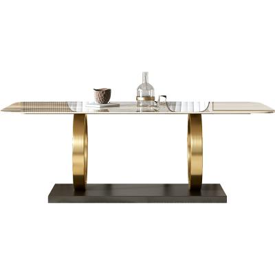 China Modern Light Luxury Rectangle Kitchen Furniture Rectangular Metal Table Frame Marble Table Top Creative Dining Table for sale