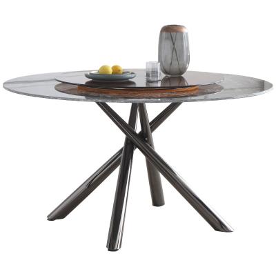 China Round Modern Dining Room Furniture Table Marble Turntable Dining Table And Chairs Tempered Glass for sale