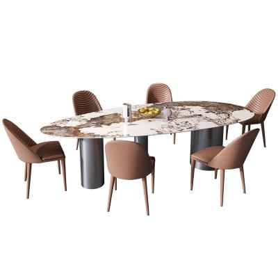 China Marble Dining Room Furniture Irregular Oval Marble Dining Table Set Creative Modern Dining Table for sale