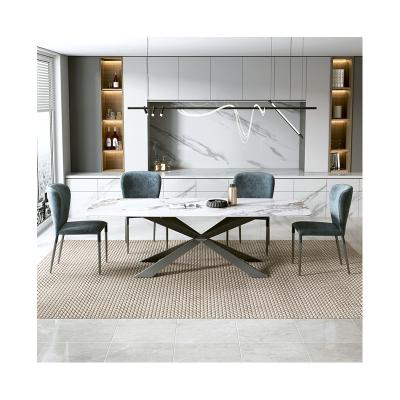 China Rectangle fashion kitchen metal marble modern convertible dining table and chair furniture for sale