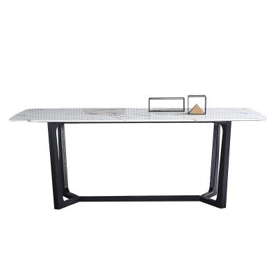 China Convertible Modern Style Marble Desk Dining Table Set High End Furniture Rectangular Dining Table for sale